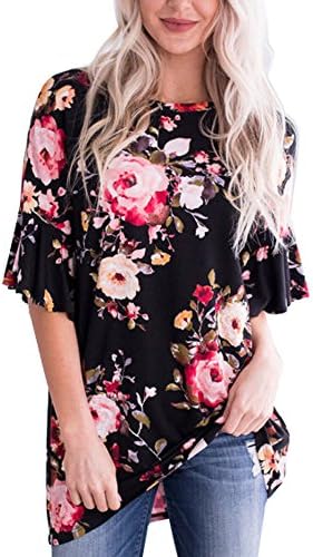Clearance Sale! Women Shirts WEUIE Floral V Neck Print Loose Beach Ladies Casual T Shirt Tops Blouse Top (Size M/US 8, Z06)