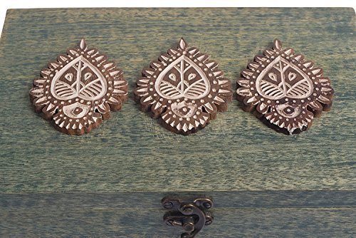 Store Indya Wooden Tea Box Chest with 6 Compartments Teabags Condiments Spices Holder Organizer Keepsake Storage Box Handmade Wooden Block In Distress Finish (Design 1)