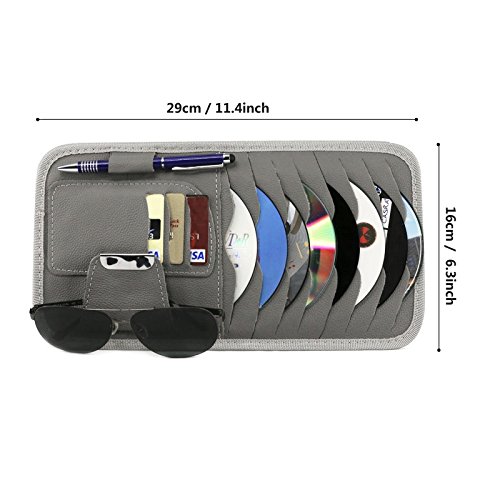 SunTrade Car Universal Sun Visor Organizer Pocket Storage Pouch,CD Sunglasses Visor Organizer,PU Leather (Style 1, Gray)
