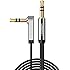 UGREEN Slim Thin 3.5mm Audio Stereo Cable Cord Male to Male Auxiliary Cable Flat 90 Degree Right Angle Aux Cable Compatible for iPhone, iPad or Smartphones, Tablets, Media Players (Black, 3ft)