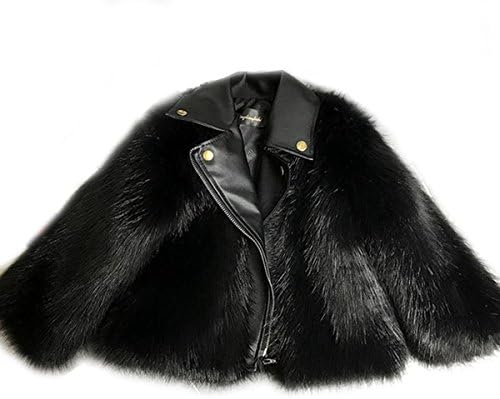 Keemella Children Fox Faux Fur Coat Girls Boys Motorcycle Leather Jacket Outwear for Child (2T, Black)