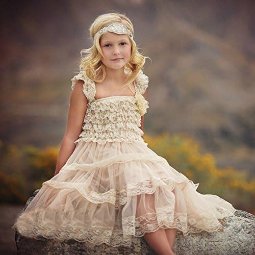 BKSKK Lace Flower Rustic Burlap Girls Baby Country Wedding Dresses