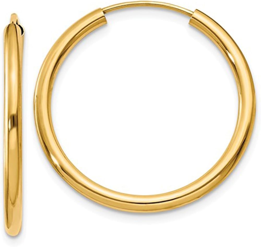 14K Yellow Gold Continuous Endless Hoop Earrings (2mm Tube)