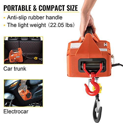 VEVOR 3-in-1 Hoist, 1100lbs Portable Electric, 1500W 110V Power Winch Crane, 25ft Height, w/Wire and Wireless Remote Control, Overload Protection for Lifting Towing, Orange - Image 7