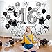 Sweet 16 Birthday Decorations Supplies – Silver Black 16th Birthday Party, Number 16 Balloon, Happy Birthday Banner, Cake Topper, Latex/Confetti Balloon, Star Balloon, Sash for BOY/Girl 16 Years Old