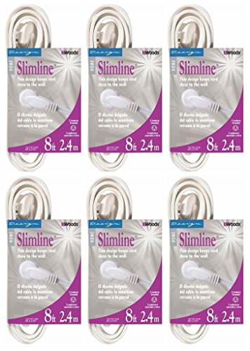 6-pack - slimline 2241 flat plug extension cord, 3-wire…