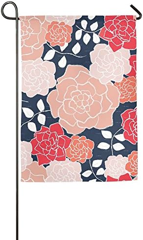 Fashion Custom Garden Flag Rrrrrrrfloribunda Coral Apricot White Leaves Gray Stems Navy Background 90 Opacity Highres Garden Flag 12"x18"/18"x27" Outdoor Decor