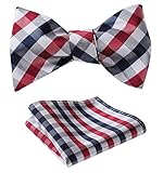 SetSense Men's Plaid Jacquard Woven Self Bow Tie Set One Size Red / Blue