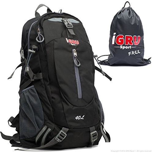 Universal Black Backpack For Active Men With FREE Laundry Bag & Emergency Whistle Buckle - 40L Capacity 20 x 12 x 8 Inch & Ultra Light 20 oz (1.3 lb) by IGRU Sport