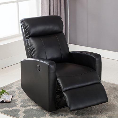 Christies Home Living Modern Leather Infused Small Power Reading Recliner Chair with USB Port, Black