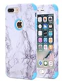 iPhone 7 Plus Case, iPhone 8 Plus Case, KAMII White Marble Stone Pattern Shockproof 2in1 Dual Layer TPU Bumper Hard PC Hybrid Defender Armor Case Cover for Apple iPhone 7 Plus /8 Plus (Blue)