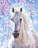 LB DIY Oil Painting for Adults Kids Paint By Number Kit Digital Oil Painting White Fine Horse 16X20 Inches