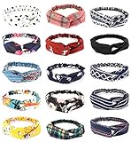 FIBO STEEL 15 Pcs Headbands for Women Girls Wide Boho Knotted Yoga Head Wrap Hair Band Elastic A