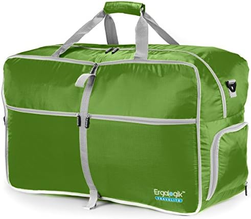 ErgaLogik TraveLite 40L Foldable Travel Duffel Bag For Men & Women - Water Resistant - Foldable Travel Duffel Bag For Travel, Gym, Sports & Luggage (Small - 40L - Green)