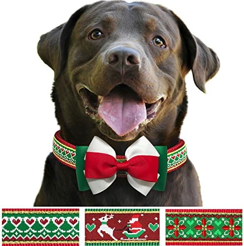 Pet Rejoir Creative Christmas Dog Collar Collection- 5 Designer Patterns with Removable Bow Tie- Festive Trees Holiday Dog Collar- Neck 19~25" Adjustable Collar for Large Dogs
