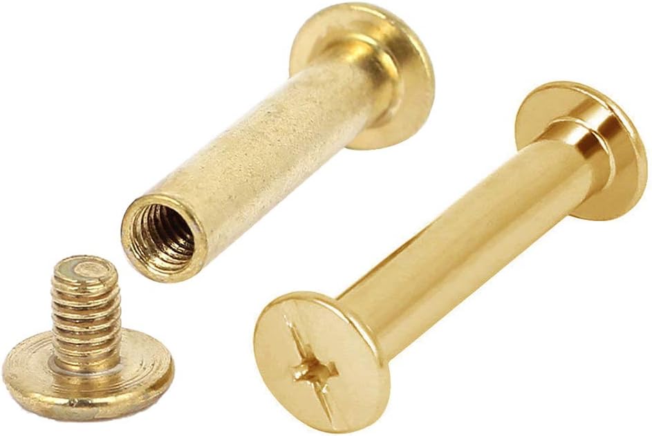 INCREWAY 30 Sets Binding Chicago Screws, 5mm x 25mm Brass Plated