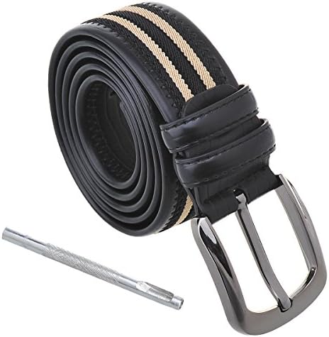 Trendy Stripe Mens Waist Belt Waistband Canvas with Gunuin Leather belt (120CM, CL10)