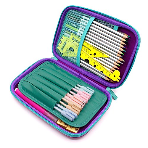 3D Rainbow Unicorn Embossed Hardtop Pencil Case - School Girls Large Colored Pen Holder Box With Compartments - Kids Cute Cosmetic Pouch Bag Stationery Organizer (Purple)