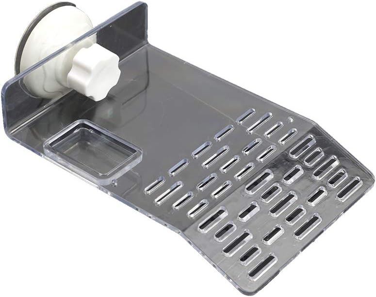 GNB Pet Acrylic Plastic Turtle Resting Terrace, Fish Tank Aquarium Tortoise Basking Platform with Suction Cups and Food Bowl