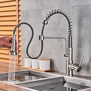 YCEOT Grifo de cocina de níquel cepillado Grifo de resorte de cocina de