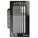 Water Brush Set of 6 - Fine, Medium & Broad Tips, Self-moistening, Portable, Perfect for Aquarelle & Watercolor Painting and Peerless Watercolors
