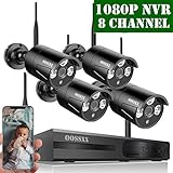 【2020 Update】 OOSSXX HD 1080P 8-Channel Wireless Security Camera System,4 pcs 720P 1.0 Megapixel Wireless Weatherproof Bullet IP Cameras,Plug Play,70FT Night Vision,P2P,App, No Hard Drive