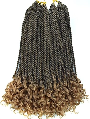 Wanya 18''Ombre Synthetic Curly Senegalese Twist Braiding Hair Wave End Crochet Braids Hair Extensions 30Roots/Pec (6Pcs/Pack, T27)