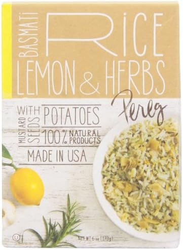 Pereg Natural’s Basmati Rice (6 oz) with Lemon, Herbs, Mustard Seeds, Sliced Onion, Diced Potato & Caraway Seeds - Extra Long, Naturally Aged & Aromatic Grain - Non-GMO – Gluten Free