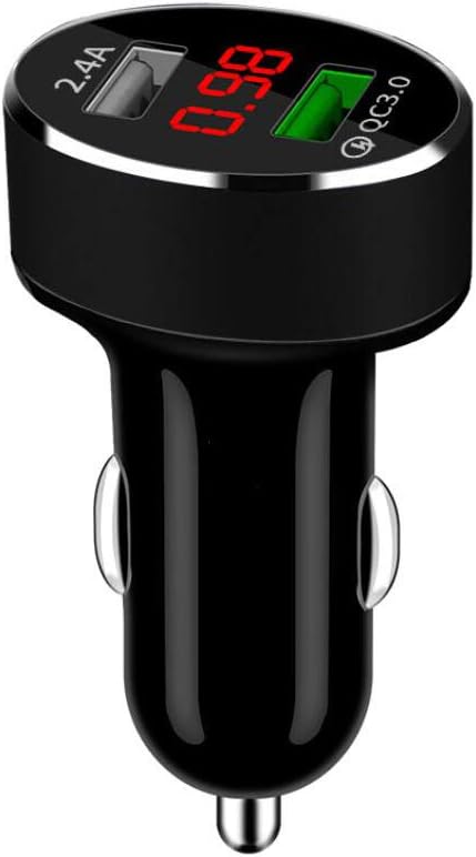 Car Quick Charge 3.0 A and 2.4A Dual USB Car Charger Volt Meter Car Battery Monitor with LED Voltage & Amps Display Compatible with Phone X/Xs/XR/Xs Max /8/8Plus/7 6 6s and More