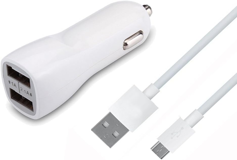 Galaxy S7 S6 Note 5 Car Charger, Galaxy J7 Car Charger, KOMEI-Micro USB Car Charger for Galaxy, Android Devices Sony, 3.1A 2-Port USB Adapter and 3.3ft Micro USB Charging Cable Cord`