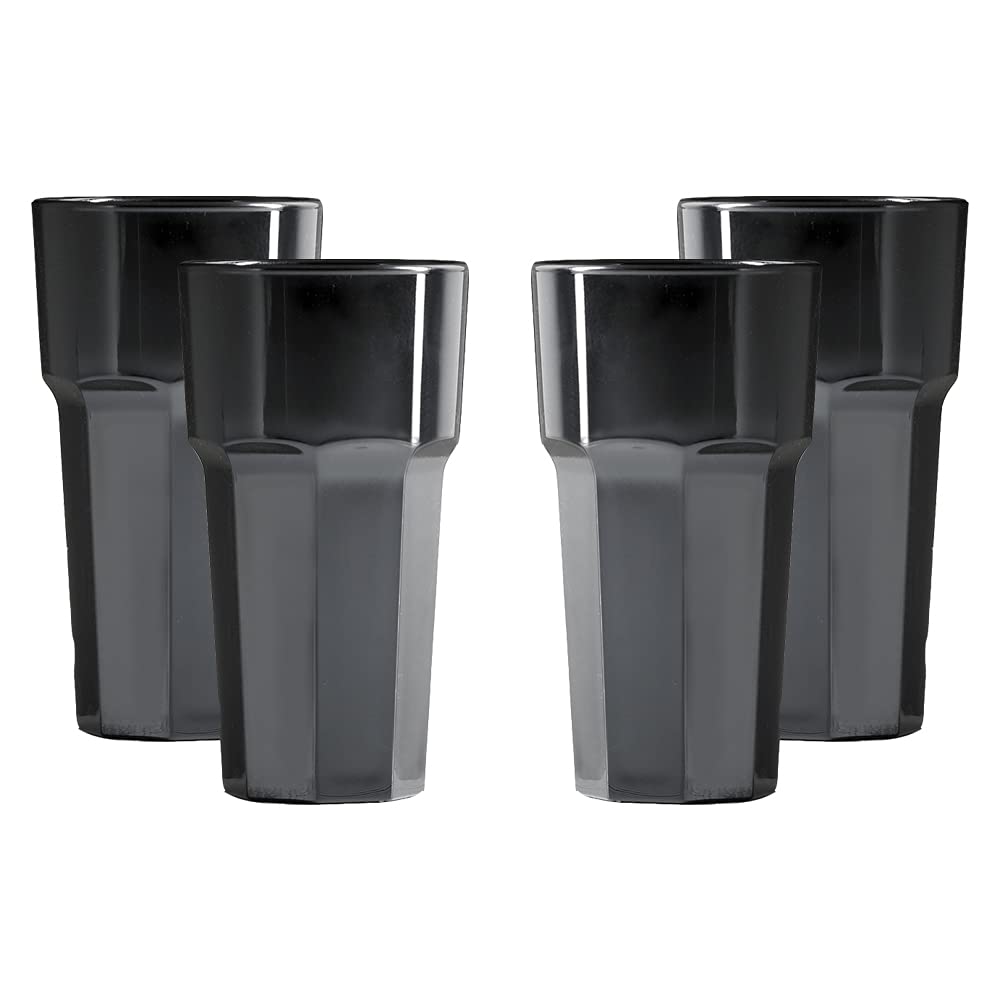 Set of Unbreakable Reusable Polycarbonate Plastic Black Octagon Shaped 12 OZ Tumblers. (3340ml /12oz) to Rim Height 14.4cm, Max Diameter 7.9cm Realistic Alternative to Real Glass (4)
