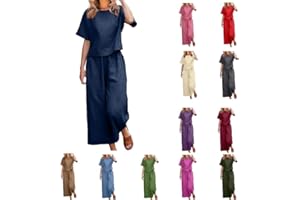 Firzero Two Piece Linen Sets for Women Matching Sets Travel Lounge Sets Summer Vacation Outfits Tops Wide Leg Pants Suit