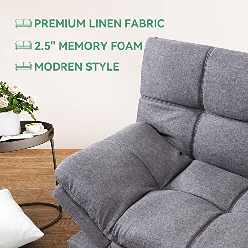 Hcore Convertible Futon Sofa BedGrey Fabric Memory Foam Loveseat,Small