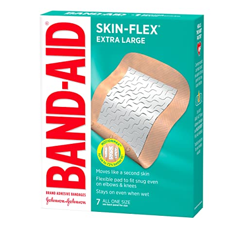 BAND-AID BRAND SKIN-FLEX ADHESIVE BANDAGES FOR FIRST AID AND WOUND CARE OF MINOR CUTS AND SCRAPES & BURNS, FLEXIBLE STERILE BANDAGES FOR FINGERS & KNEES, EXTRA LARGE, ALL ONE SIZE, 7 CT