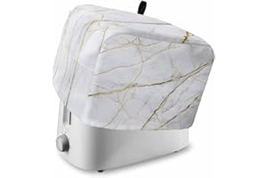 LABLUUX White Marble Toaster Cover 2 Slice with Pockets, Luxury Golden Texture Ink Abstract Modern Dustproof Cover for Kitchen Small Appliances and Fingerprint Protection, Kitchen Bread Machine Protector