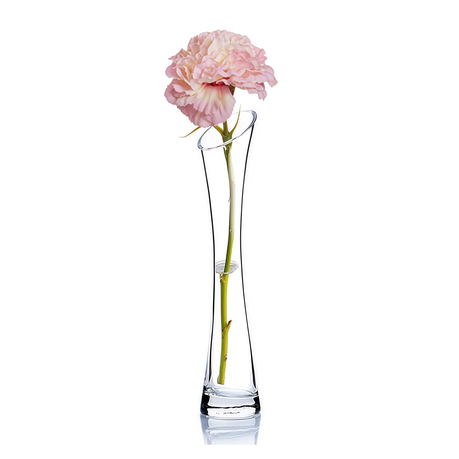Hand-Made Blown Art Bud Glass Vase Empty Refillable Clear Small Glass Vase Glass Flower Vase Heavy Base Single Stem Flower Drop Vase for Flower and Office Bud Home Wedding Decor (25cm-Oblique Mouth)
