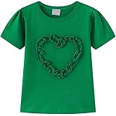 Noomelfish Girls Ruffle Heart T-Shirts Cute Short Sleeve Tee Tops (3-12 Years)