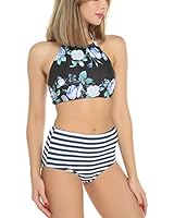 KIWI RATA New Womens Solid Padded Push up High Waist Bottom 2 Piece Bikini Sets Tankini Top Triangle Swimsuit