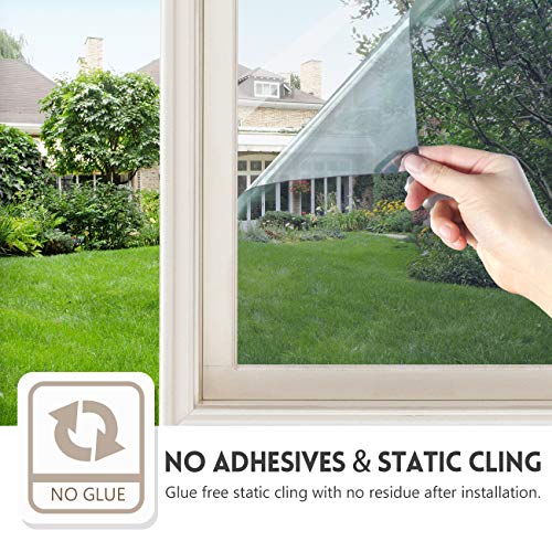 KESPEN Window Privacy Film One Way Daytime Privacy Static Cling Sun Blocking Anti UV Reflective Window Tint for Home and Office, Black-Silver, 17.5 Inch X 6.5 Feet