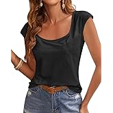 Jeemery Women's Cap Sleeve Scoop Neck T Shirt Casual Solid Color Basic Tee Shirts Blouses Tank Tops