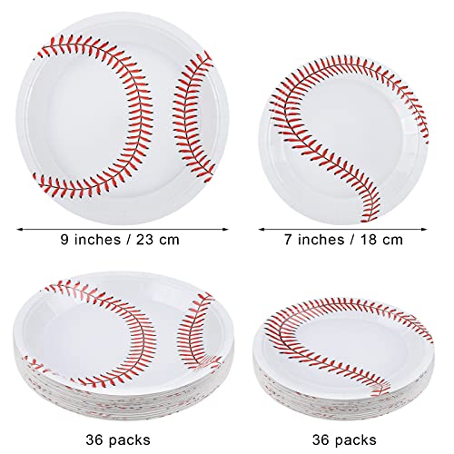 durony 72 Pack Baseball Plates 9 Inch and 7 Inch Round Baseball Themed Paper Plates Baseball