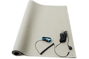 Bertech ESD Soldering Mat Kit (Made in USA), 3 Feet Wide x 6 Feet Long x 0.06 Inches Thick, Gray, Includes a Wrist Strap and Grounding Cord, RoHS and REACH Compliant