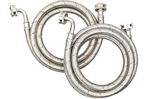 PLUMBINGMASTER 10FT Stainless Steel Washing Machine Hoses with 90 Degree Elbows,2 Pack Red and Blue Washer Hoses,Burst Proof Hot & Cold Water Connection Inlet Washer Supply Lines