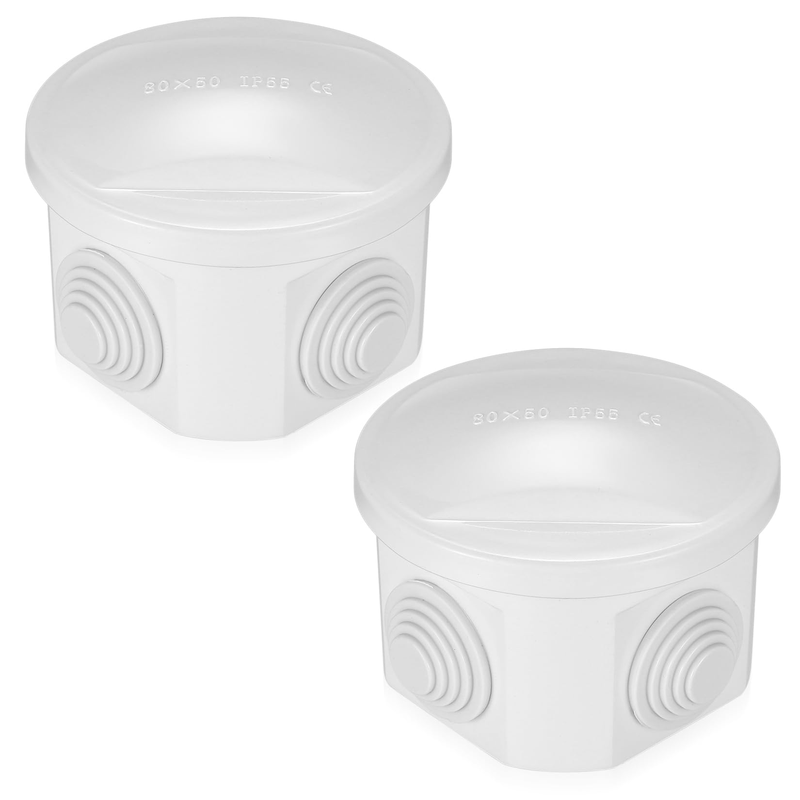 2 Pcs Outdoor Junction Box Waterproof, Small White Electrical Junction Box, Round Electrical Project Box, Electric Box with Cable Entry Grommets for Outdoor Indoor Electronics Cable Boxes, 80x50mm