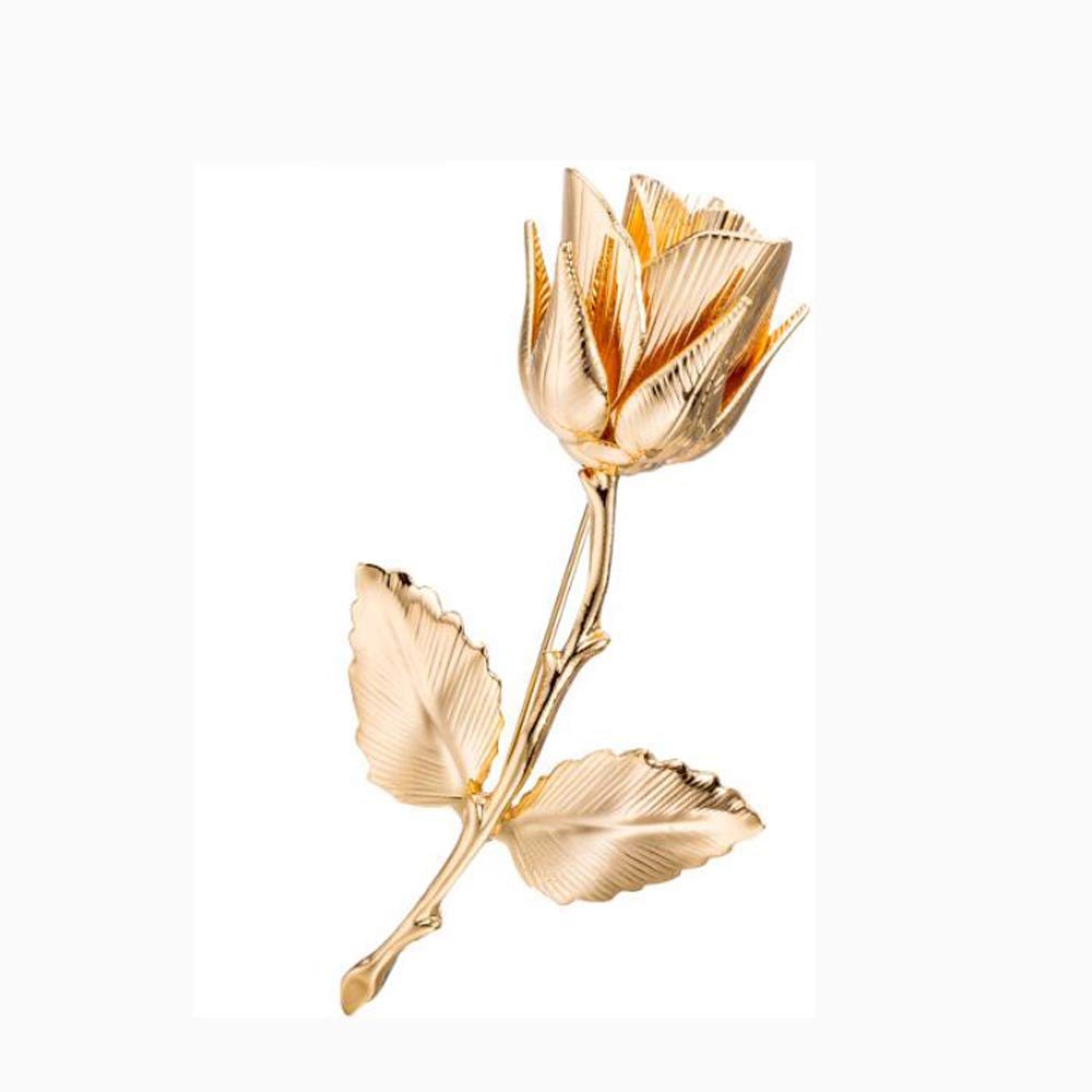 VOANZO Rose Brooch Grade Copper Plating Antique Jewelry Rose Brooch High-Grade Apparel Accessories (yellow gold)