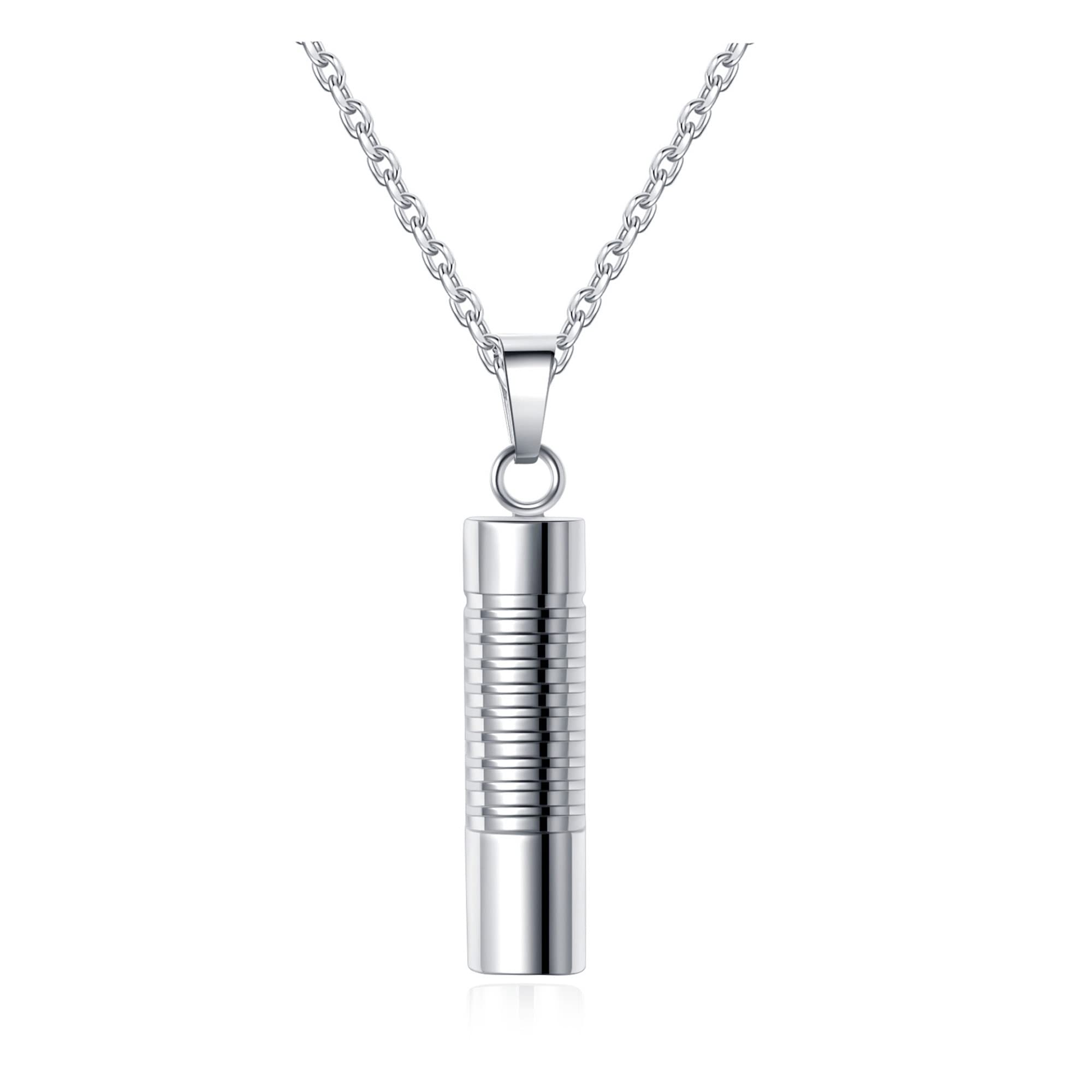 Jovivi Silver Urn Necklace for Ashes Keepsake Cremation Jewellery Men Women Memorial Stainless Steel Cylinder Bullet Pet Hair Locket Pendant Chain & Filler Kit
