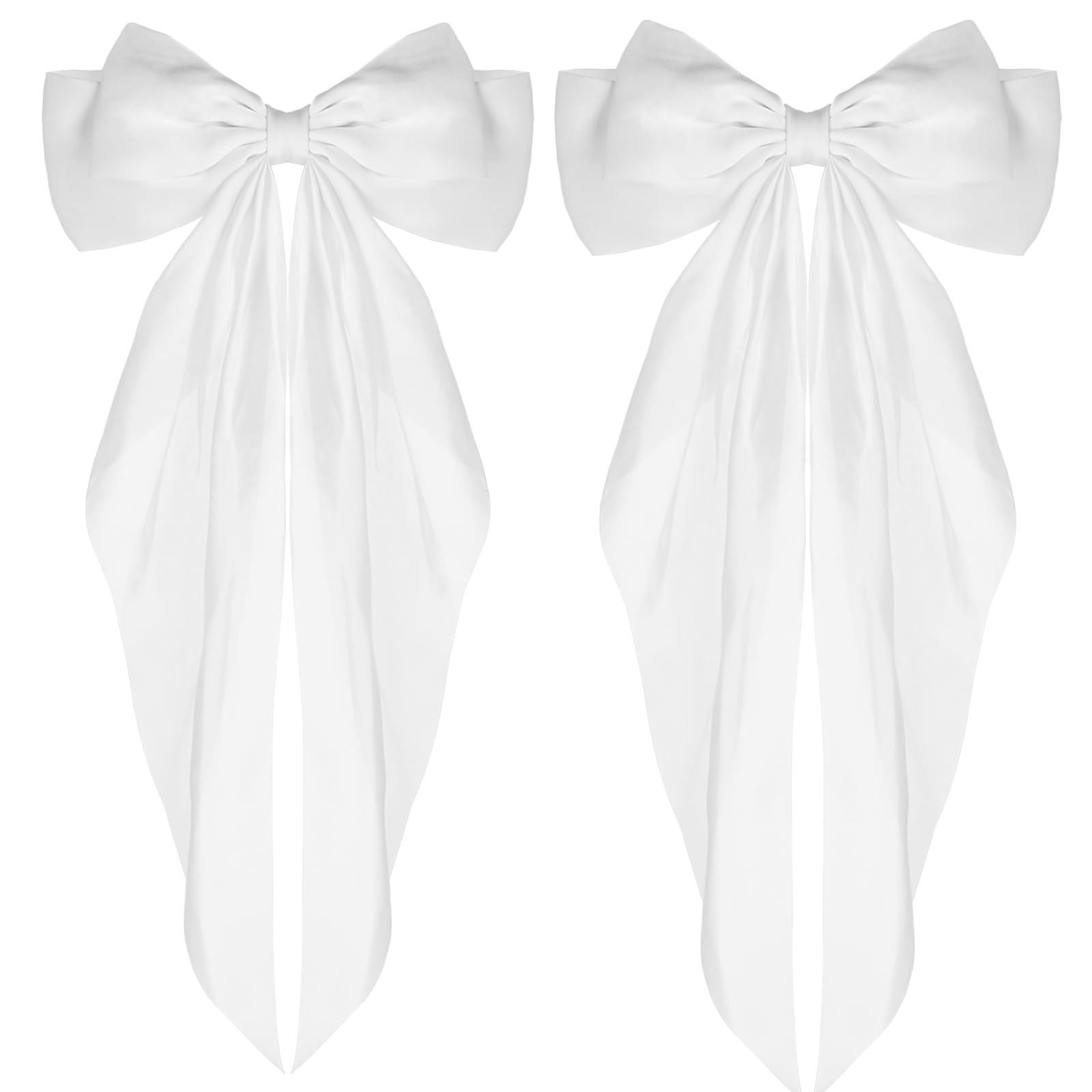 WLLHYF Big Bow Barrettes 2 Pieces Soft Silky Satin Hair Clip Long Tail French Ribbon Hair Pins Metal Bowknot Clips 90's Accessories for Party Valentine's Day Women Girl (White+White) — image 1