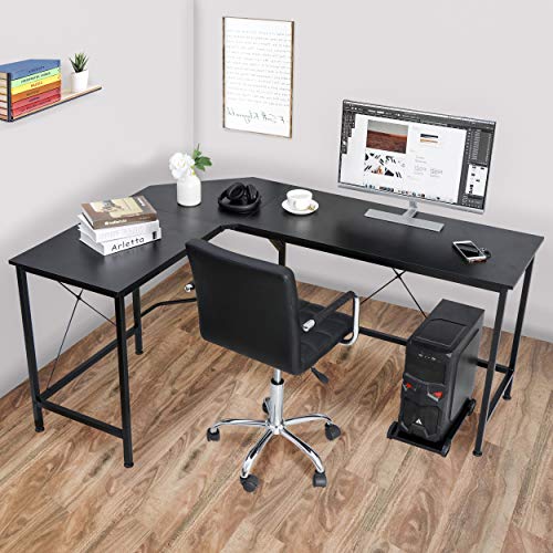 SUPER DEAL LShape Corner Computer Desk with CPU Stand Storage Shelf PC