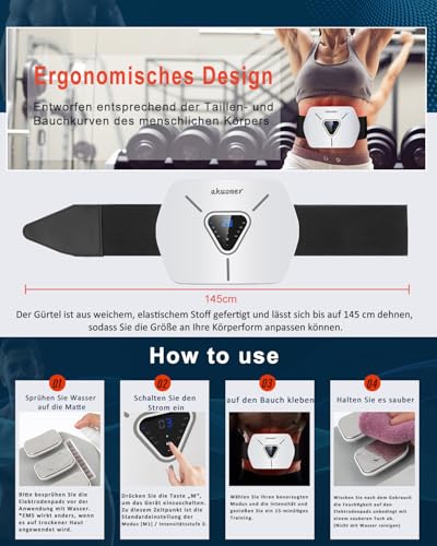 KANGLANKAN EMS Muscle Stimulator, EMS Training Device, Built-in EMS Abdominal Trainer, 8 Modes and 30 Levels, Electric EMS Abdominal Trainer for Men and Women