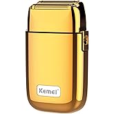 KEMEI Electric Razors for Men, Professional Cordless All Metal Electric Razor, Lithium Titanium Razors, USB Rechargeable Facial Beard Trimmer,Golden (TX1 Gold)